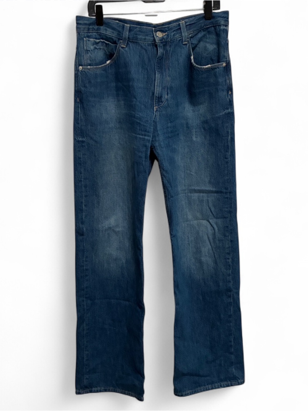 Zara Buckle Strap Wide Leg Blue Denim Jeans